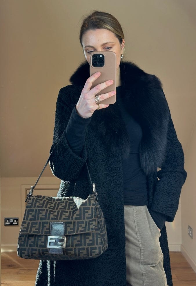 Vintage Fendi Mamma Baguette Zucca Canvas Shoulder Bag