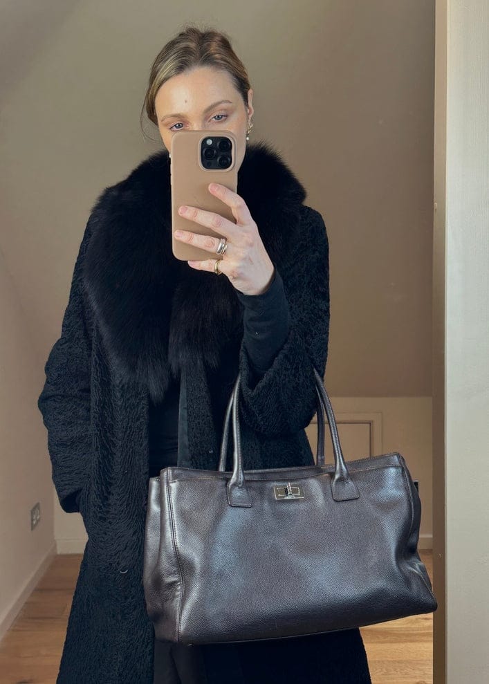 Chanel Executive Leather Tote In Brown Caviar Leather