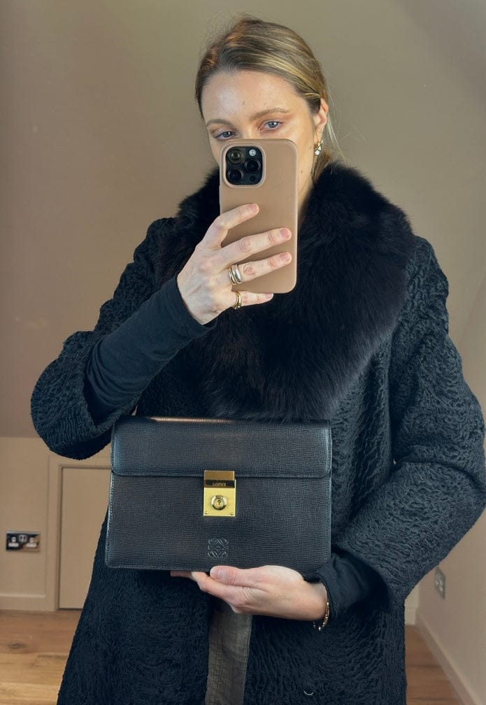 Loewe Vintage Black Leather Clutch Bag With Original Box