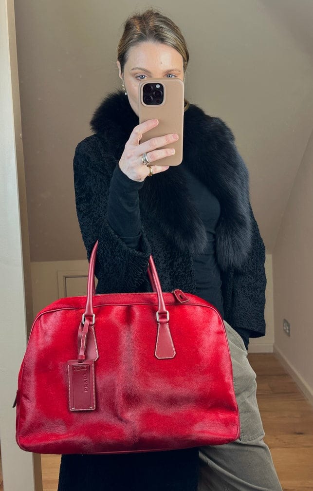 Vintage Prada Red Calf Hair Shoulder Bag