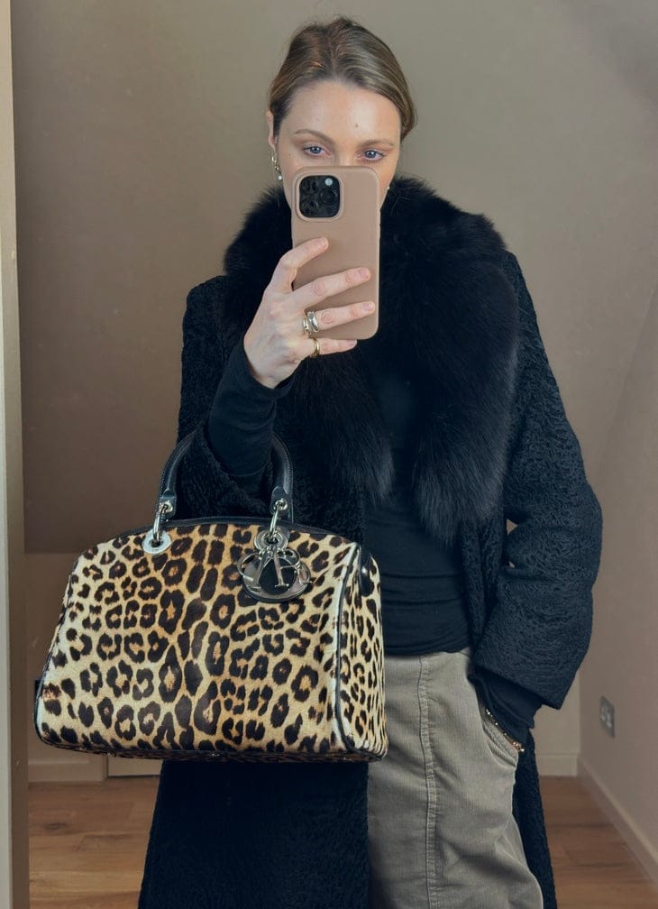 Christian Dior Vintage Leopard Calf Hair Top Handle Bag