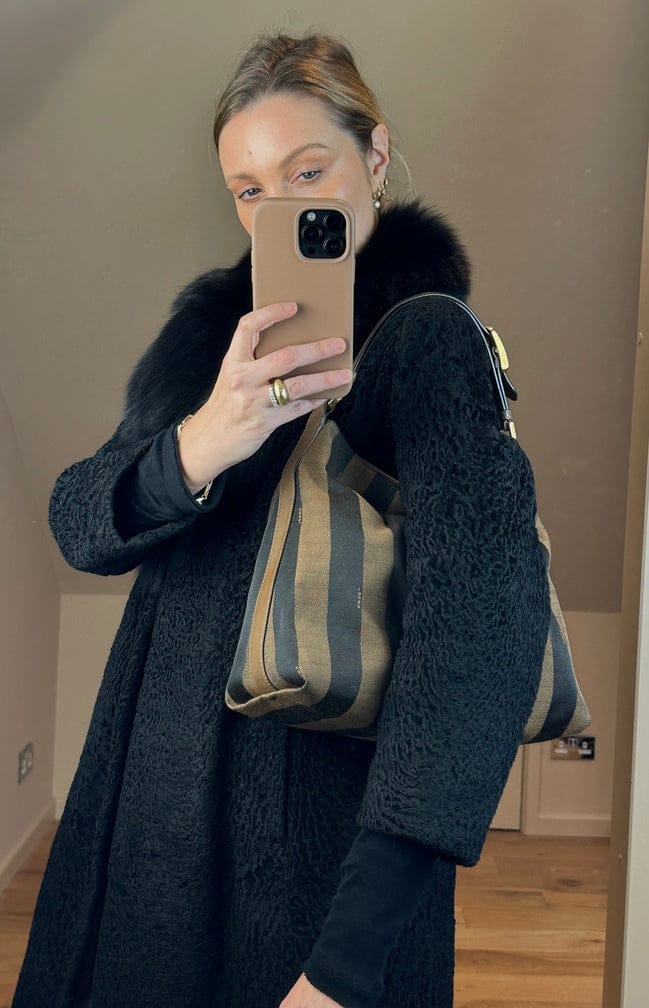 Vintage Fendi Pequin Stripe Canvas Shoulder Bag