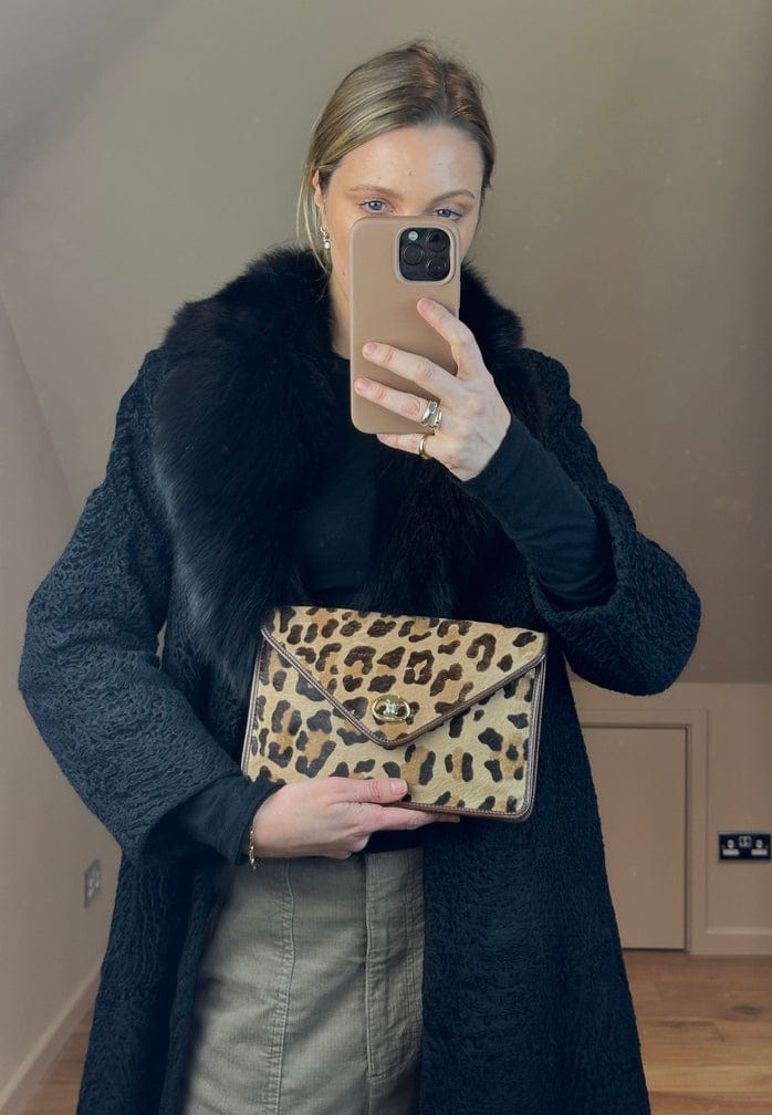 Vintage Celine Leopard Print Calf Hair Clutch Bag