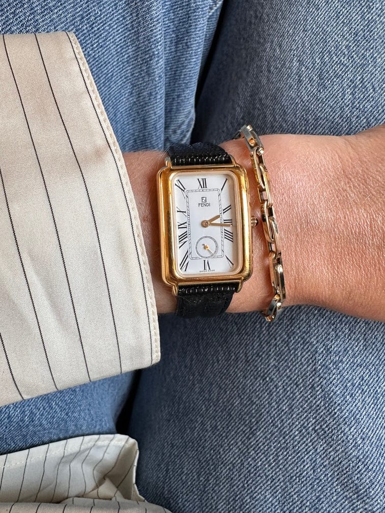 Vintage Fendi Gold Plated Watch with Black Snake Leather Strap