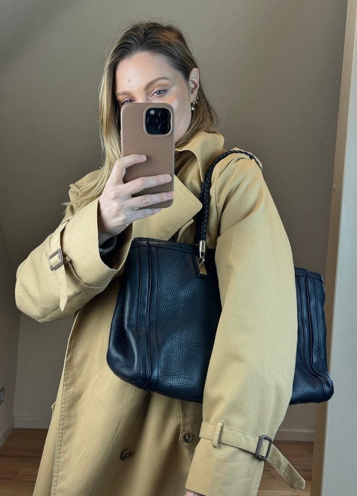 Vintage Gucci Navy Braided Strap Leather Tote Bag With Tassel