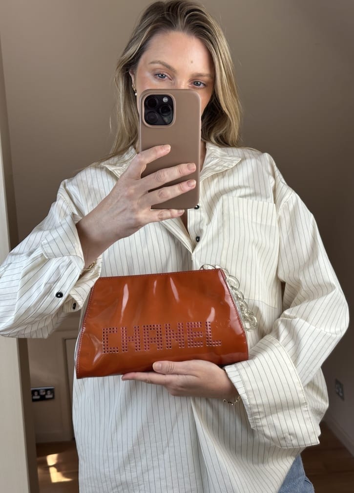Vintage Chanel Orange Patent Leather CC Clutch