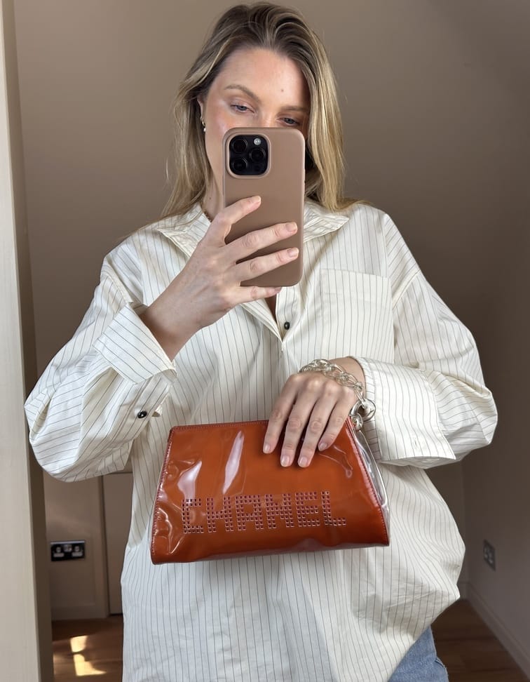 Vintage Chanel Orange Patent Leather CC Clutch