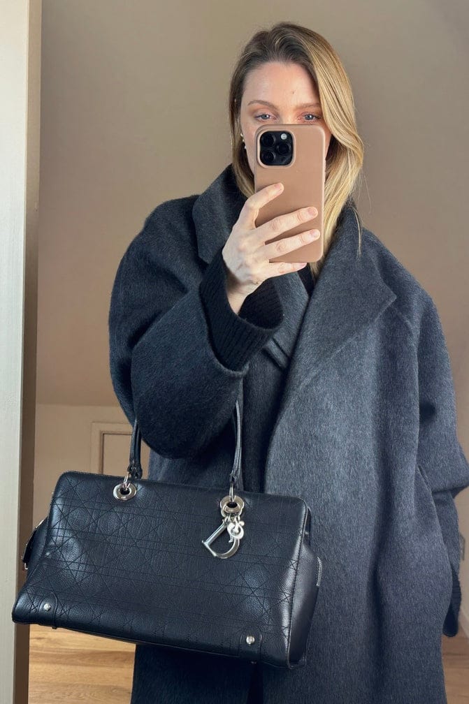 Vintage Christian Dior Black Cannage Leather East West Lady Dior Handbag