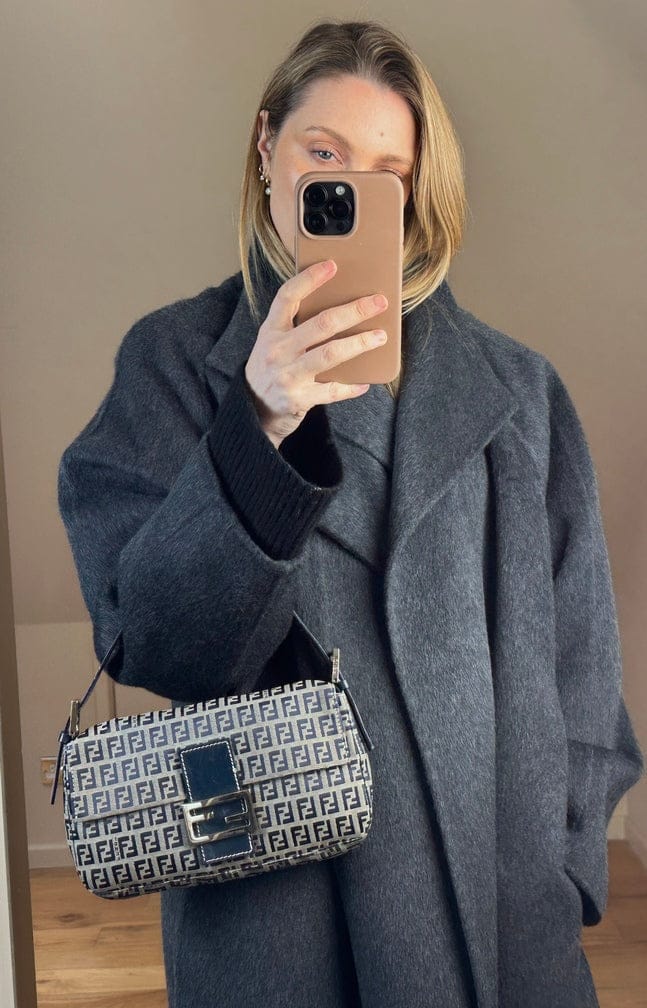 Vintage Fendi Zucchino Navy Shoulder Baguette Bag