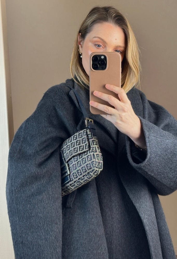 Vintage Fendi Zucchino Navy Shoulder Baguette Bag