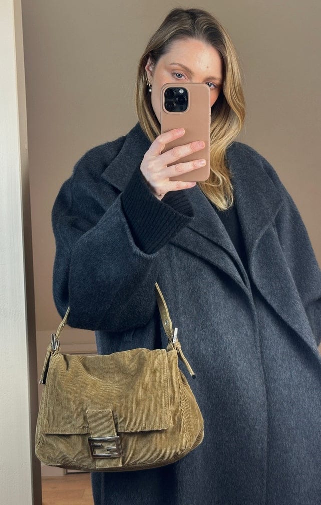 Borsa a tracolla vintage Fendi Mamma Baguette in velluto a coste