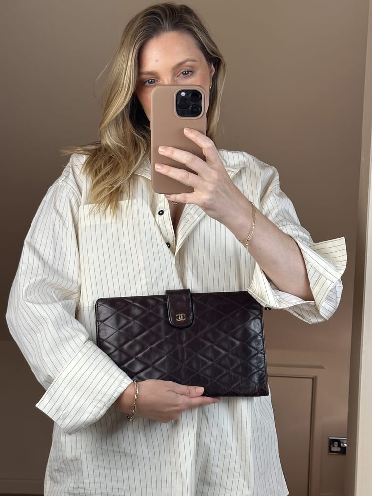 Vintage Chanel Brown Quilted Leather Clutch