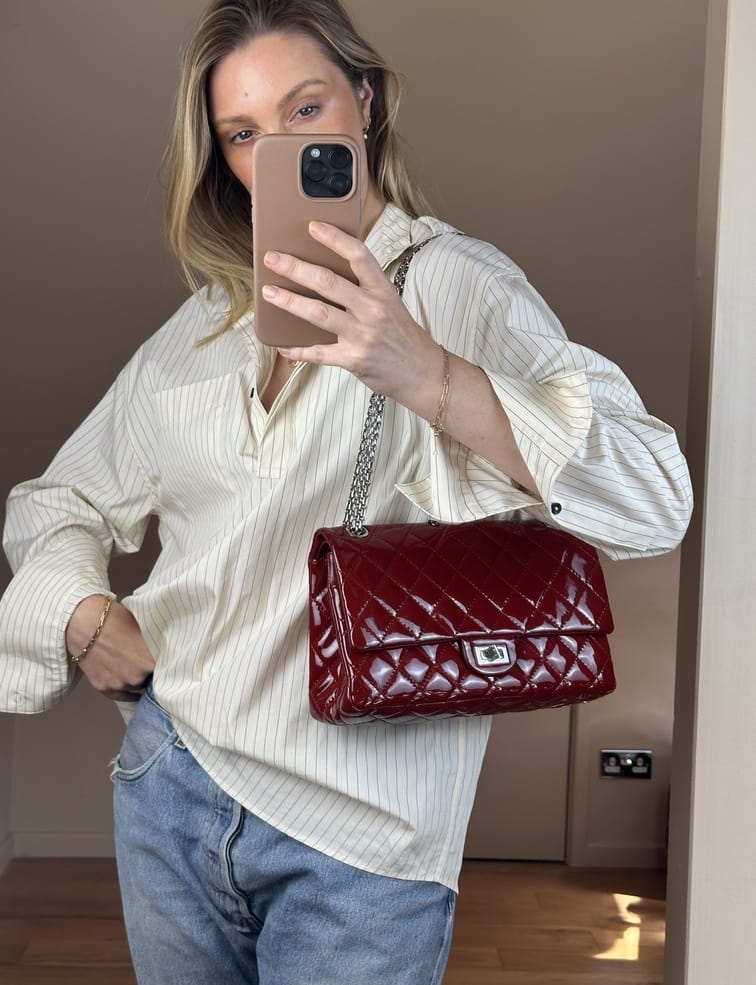 Chanel Classic Deep Red Patent Leather Double Flap Bag