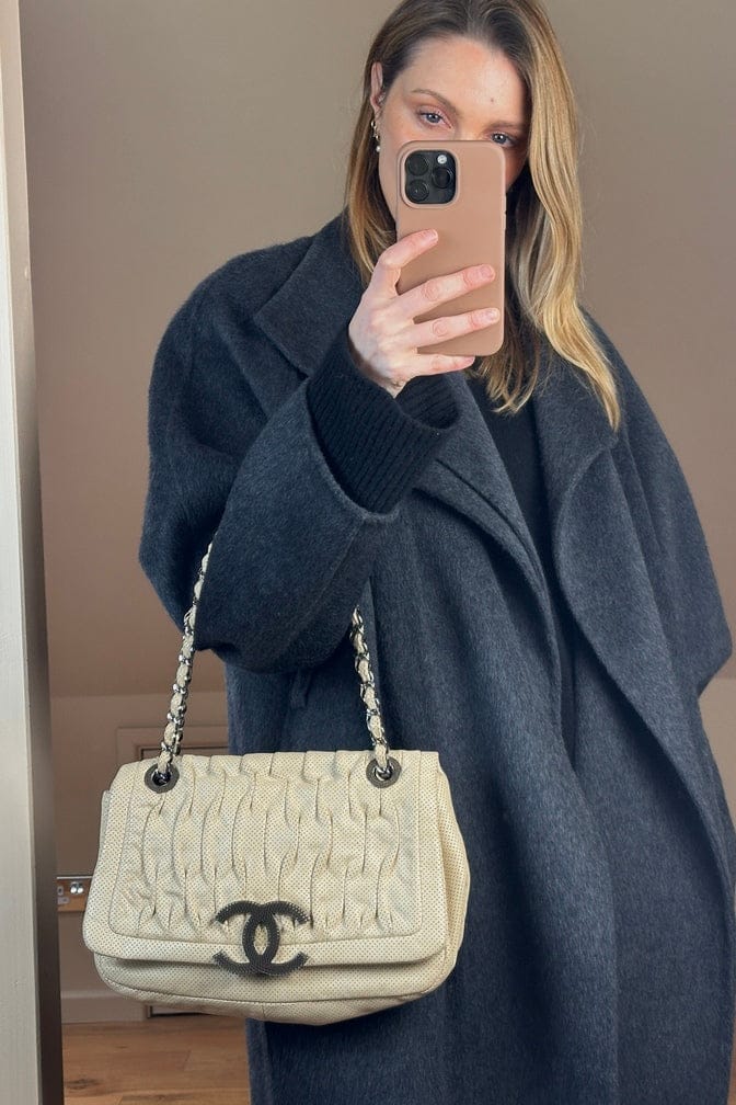 Rare Chanel Cream Perforated Leather Shoulder Bag