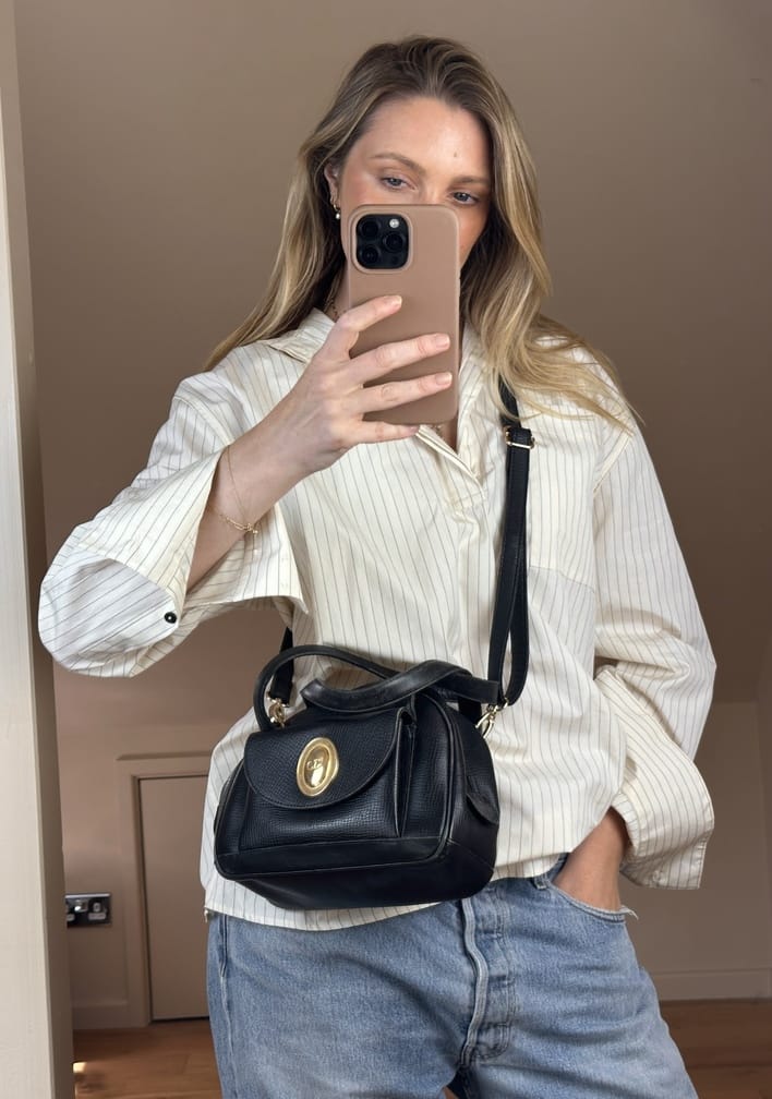 Vintage Christian Dior Black Leather Cross Body Bag