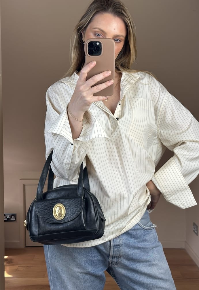 Vintage Christian Dior Black Leather Cross Body Bag