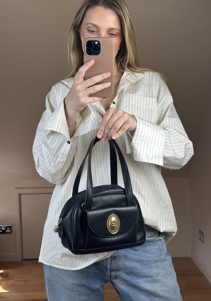 Vintage Christian Dior Black Leather Cross Body Bag