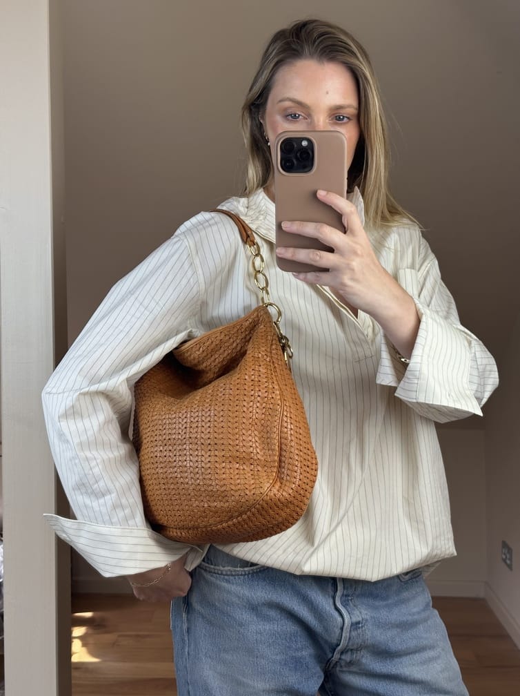 Vintage Christian Dior Woven Leather Tote Bag in Orange