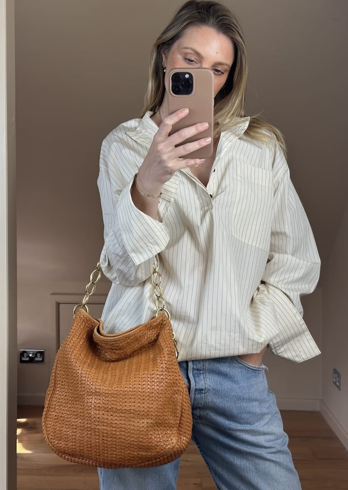 Vintage Christian Dior Woven Leather Tote Bag in Orange
