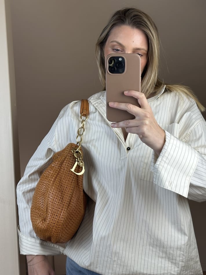 Vintage Christian Dior Woven Leather Tote Bag in Orange