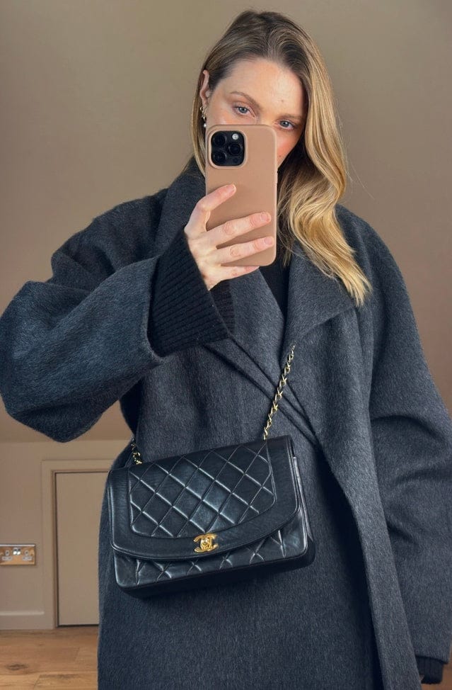 Vintage Chanel Black Lambskin Diana Flap Bag With 24K Gold Plated Hardware