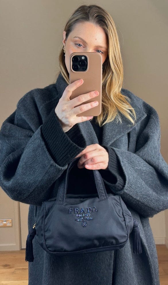 Vintage Prada Embellished Nylon Tassel Top Handle Bag