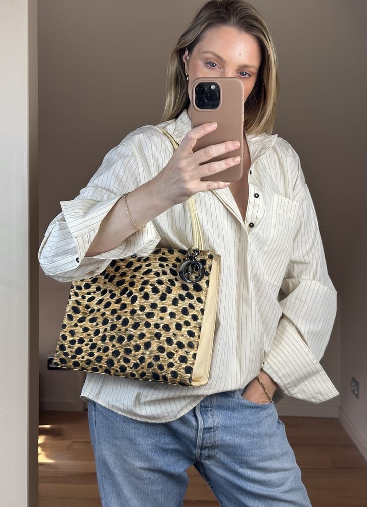Vintage Dior Leopard Printed Canvas Shoulder Bag