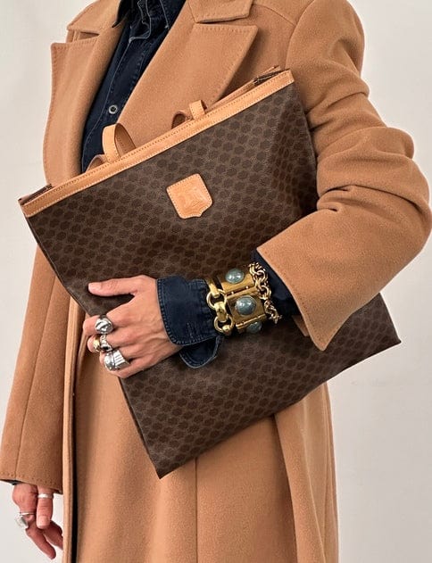Vintage Celine Macadam Coated Canvas Tote with Vachetta Leather