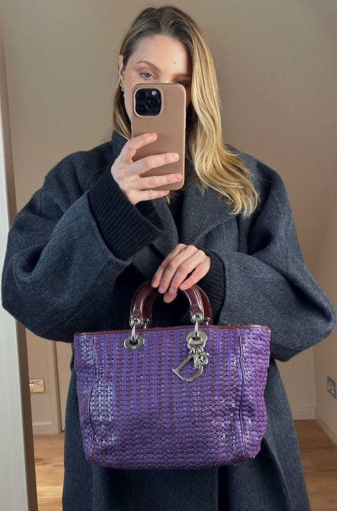 Vintage Christian Dior Purple Woven Leather Lady Dior Soft Tote