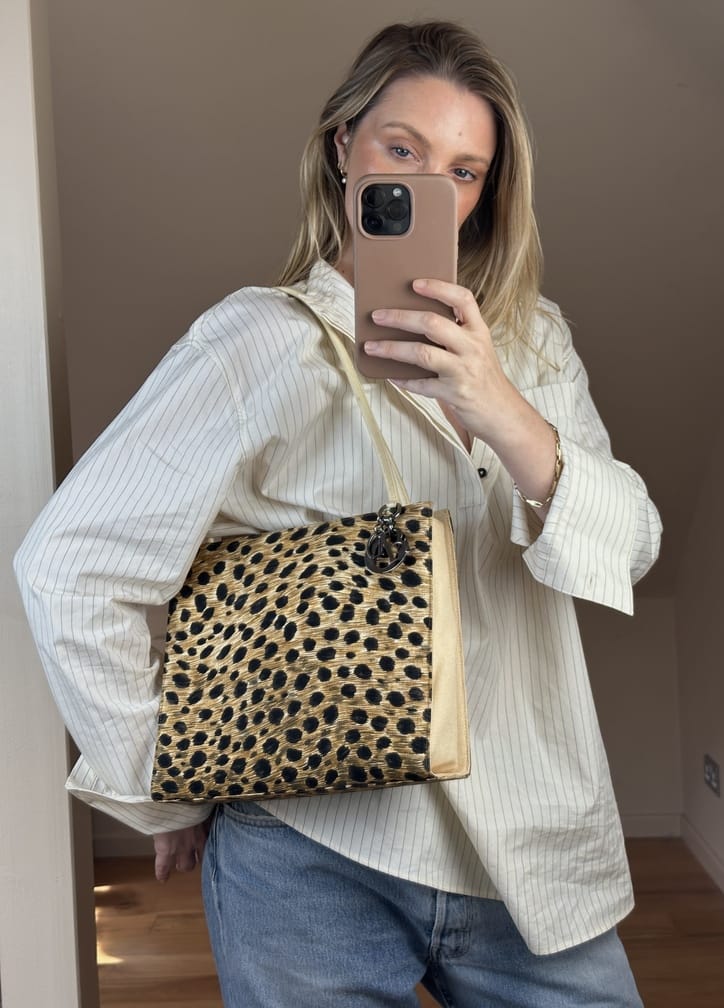 Vintage Dior Leopard Printed Canvas Shoulder Bag