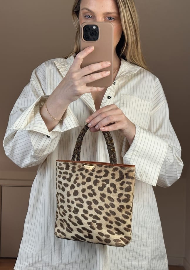 Vintage Christian Dior Leopard Printed Calf Hair Tote Bag