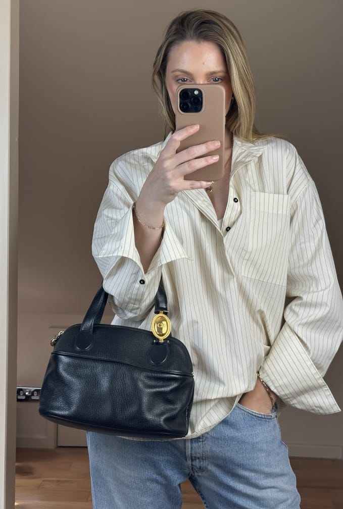Vintage Christian Dior Black Leather Top Handle Bag