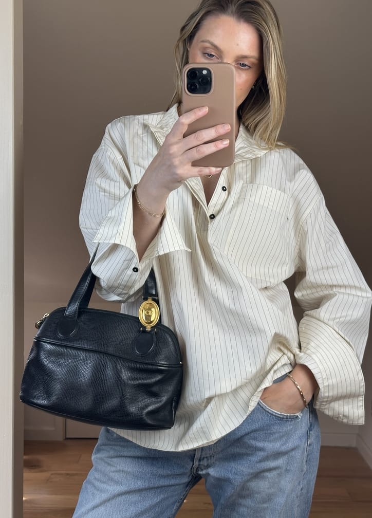 Vintage Christian Dior Black Leather Top Handle Bag