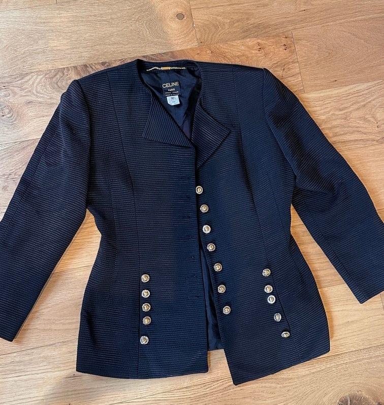 Vintage Celine Paris Black Blazer With Gold Buttons