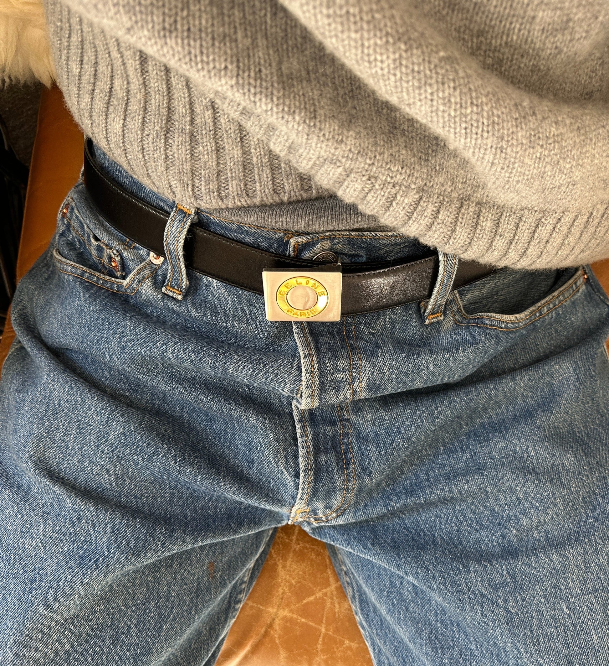 Vintage CELINE Black Leather Belt with CELINE PARIS Medallion Buckle