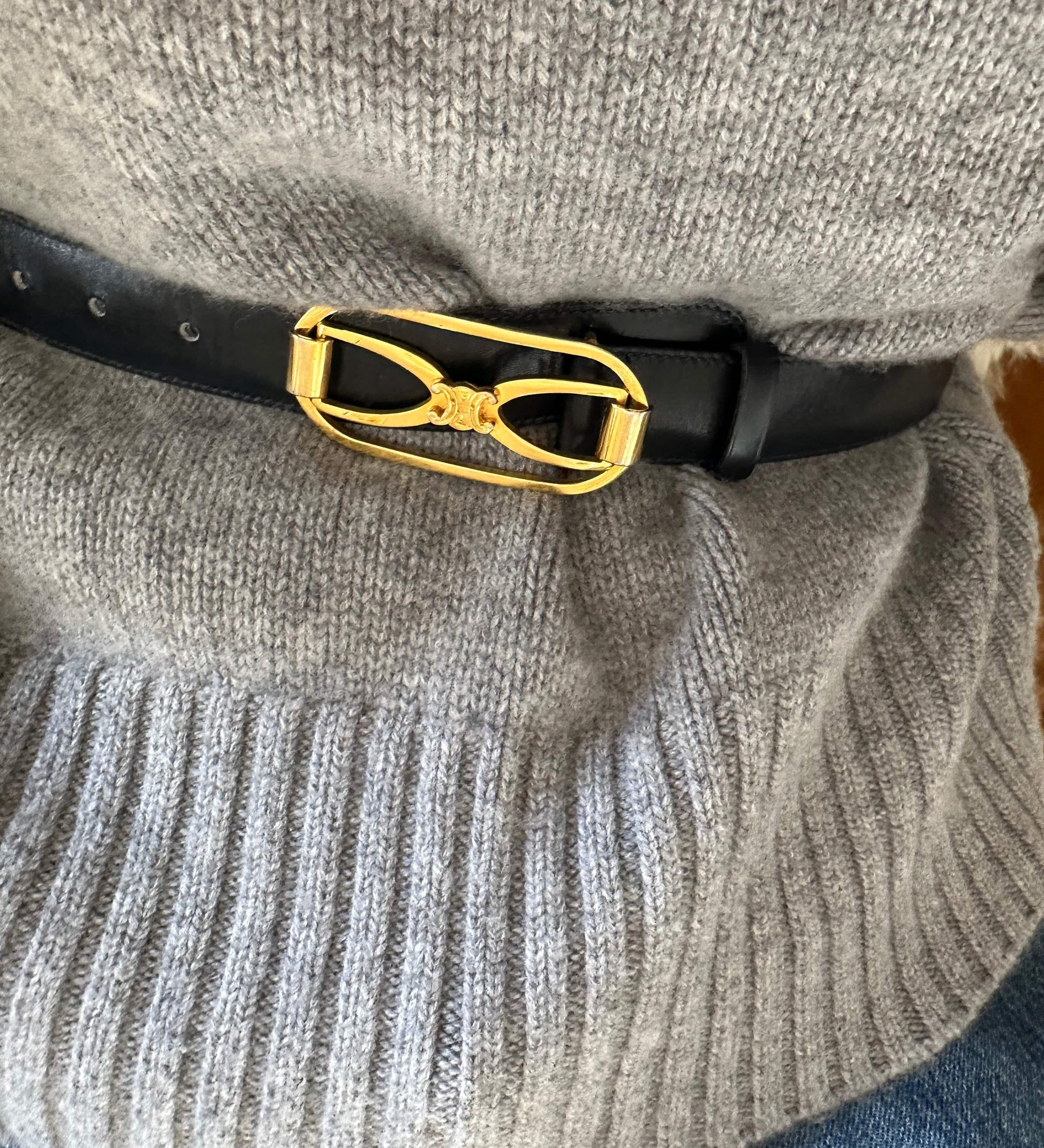 Vintage Celine Navy Leather Belt with Triomphe Buckle