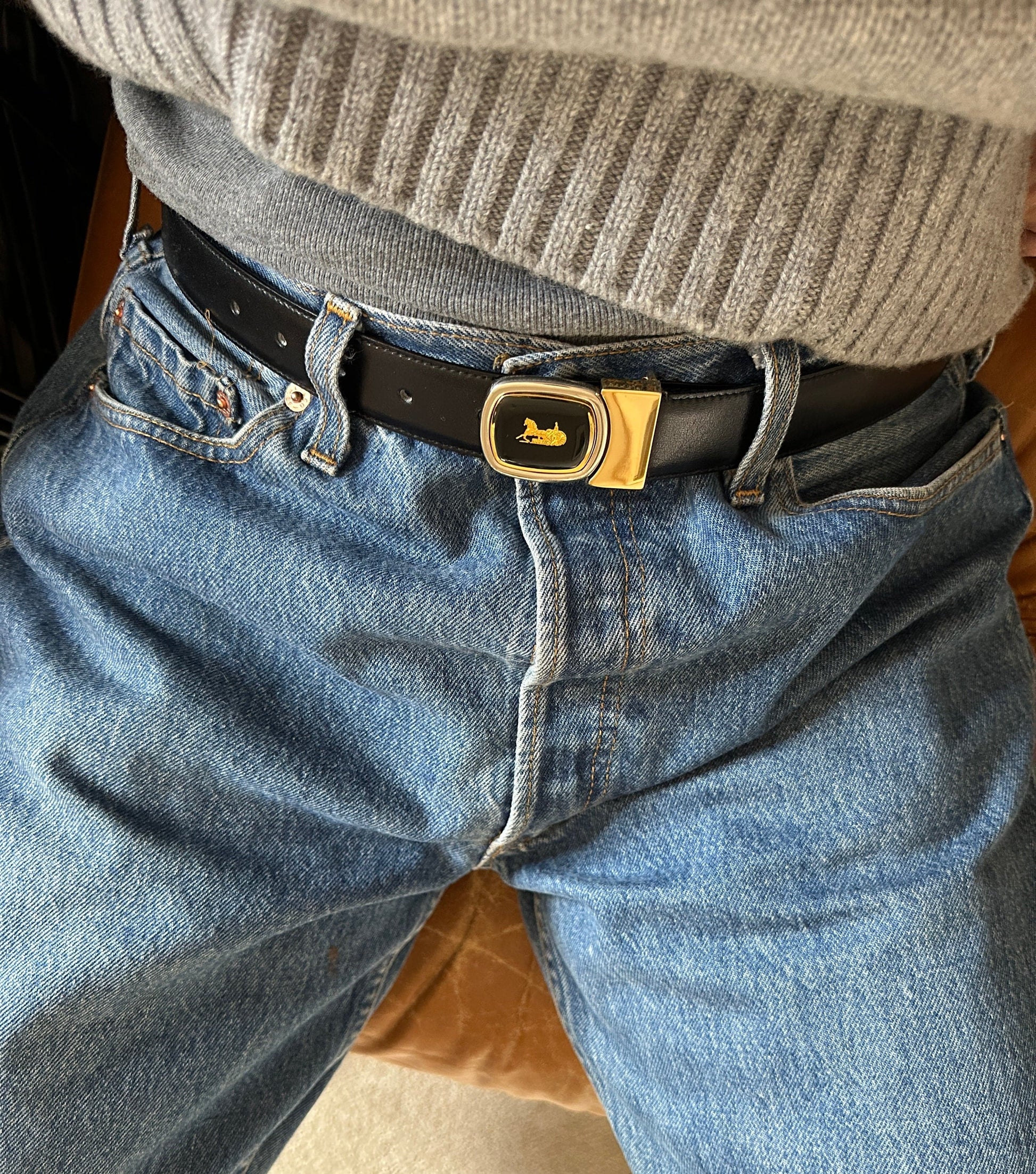 Vintage Celine Black Enamel Belt with Sulky Logo