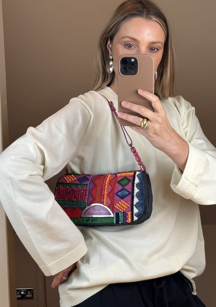 Vintage Christian Dior Beaded Denim Malice Bag