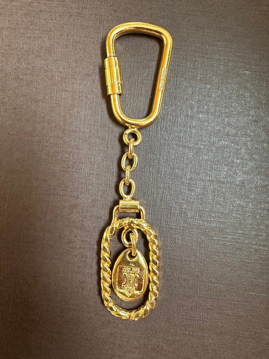 Vintage Celine Triomphe Rope Detail Gold Keyring