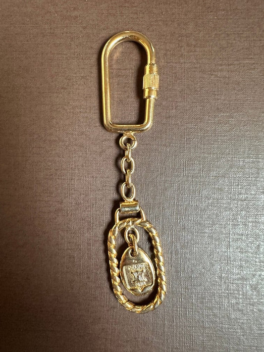 Vintage Celine Triomphe Rope Detail Gold Keyring