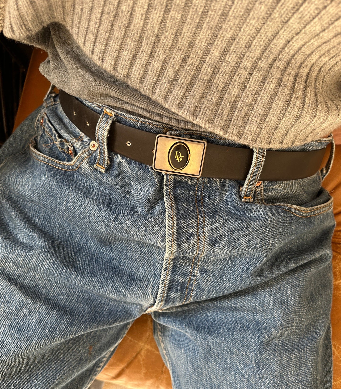 Vintage Christian Dior Black Leather Belt