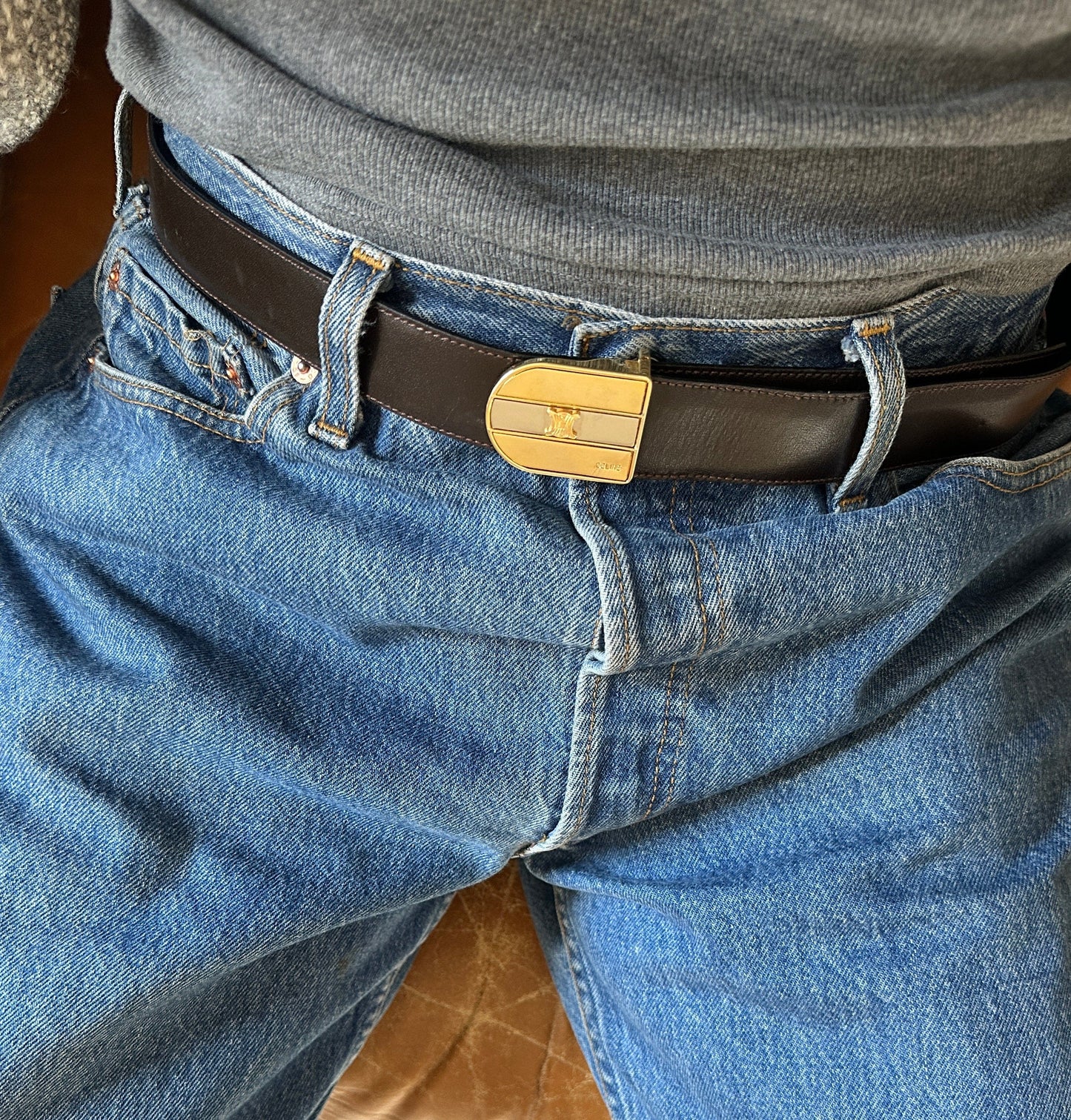 Vintage Celine Triomphe Black Leather Belt