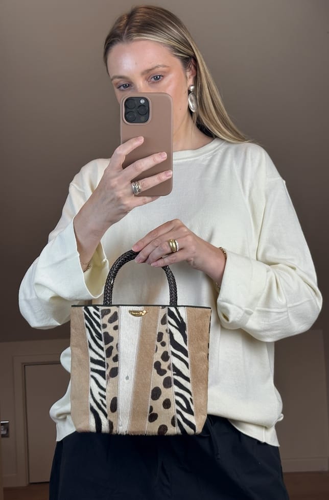 Vintage Christian Dior Calf Hair Patchwork Tote Bag