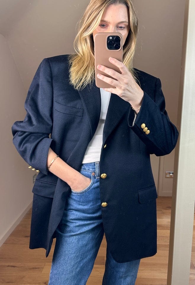 Vintage Celine Homme Cashmere Blazer – Navy with Gold Buttons
