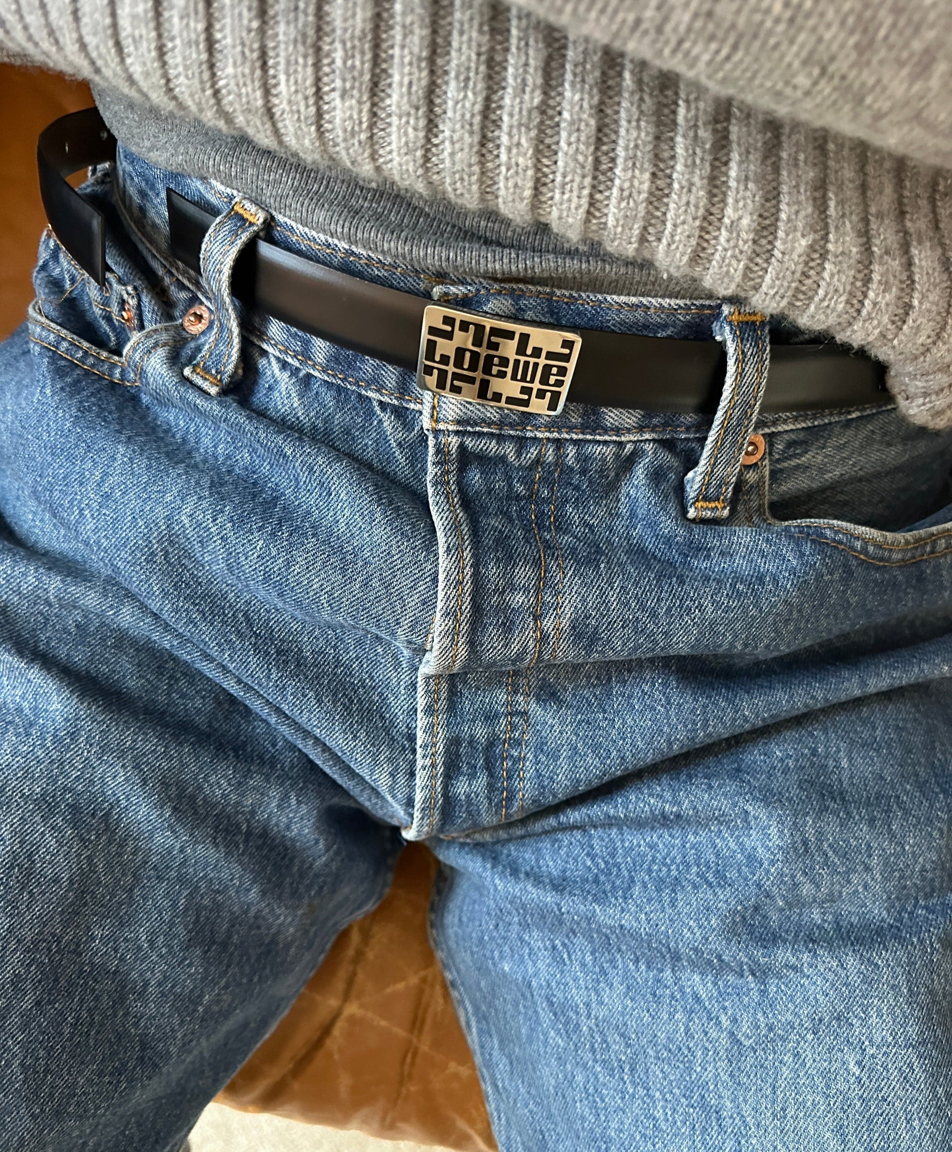 Cintura vintage in pelle con logo geometrico Loewe