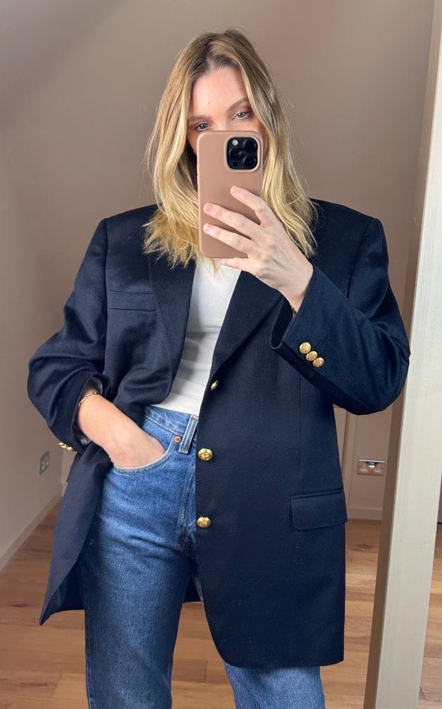 Vintage Celine Homme Cashmere Blazer – Navy with Gold Buttons