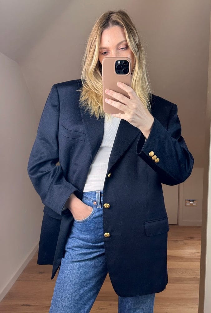 Vintage Celine Homme Cashmere Blazer – Navy with Gold Buttons