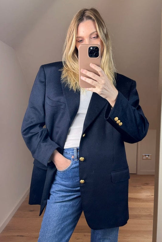 Vintage Celine Homme Cashmere Blazer – Navy with Gold Buttons