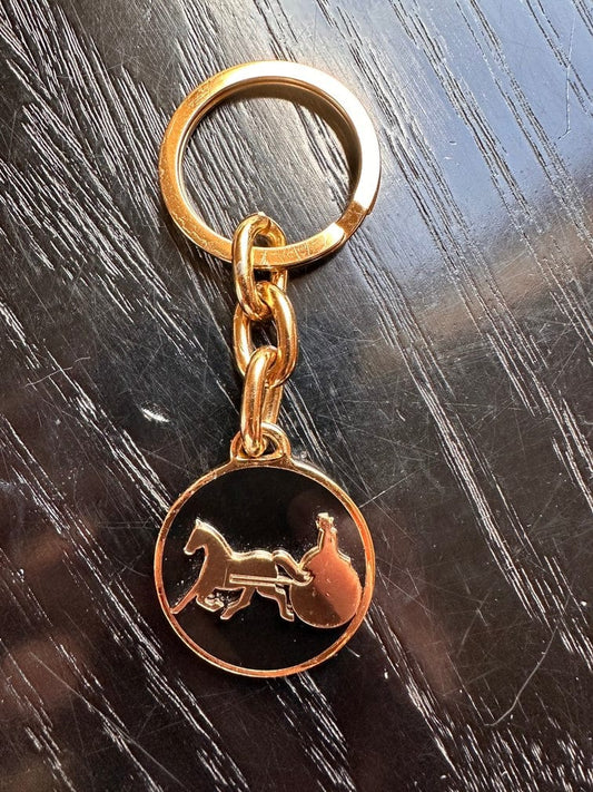 Vintage Celine Black Enamel And Gold Keyring