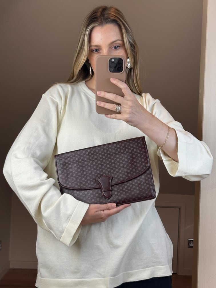 Vintage Celine Triomphe Burgundy Canvas Clutch – The Hosta